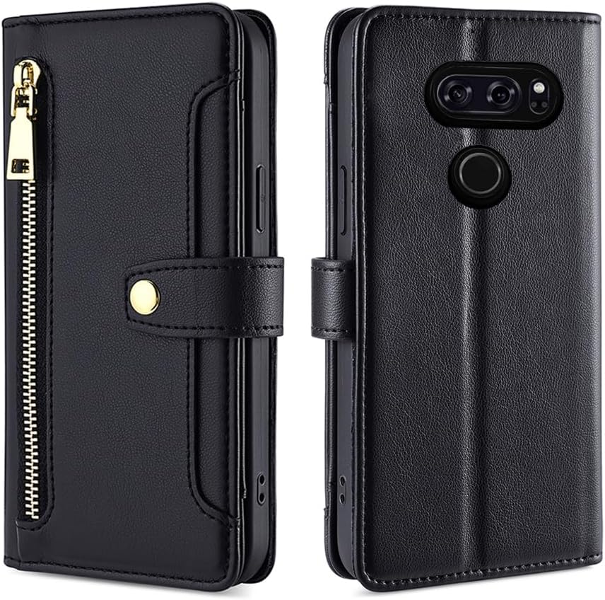 Asuwish Funda de teléfono para LG V35 ThinQ V30 Plus Funda para billetera y protector de pantalla con cremallera Soporte para tarjeta de crédito