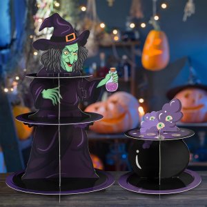 Soporte para cupcakes de Halloween para 24 cupcakes de bruja y veneno, decoraciones de cupcakes de Halloween, de cartón, juego de 3 niveles y 2 Soporte para cupcakes de Halloween para 24 cupcakes de bruja y veneno, decoraciones de cupcakes de Halloween, de cartón, juego de 3 niveles y 2