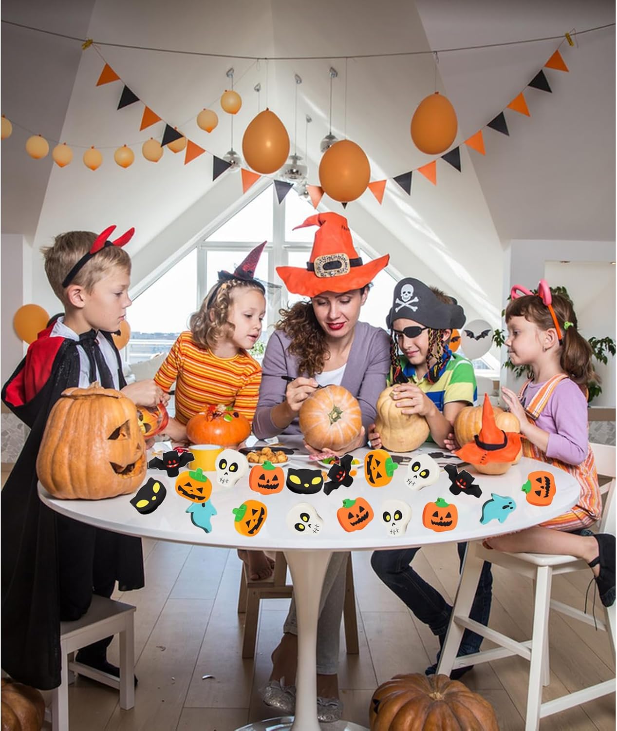 90 borradores de Halloween para niños, calabaza 3D, fantasma, esqueleto, murciélago, gato, mini borrador de goma novedoso para niños, estudiantes,