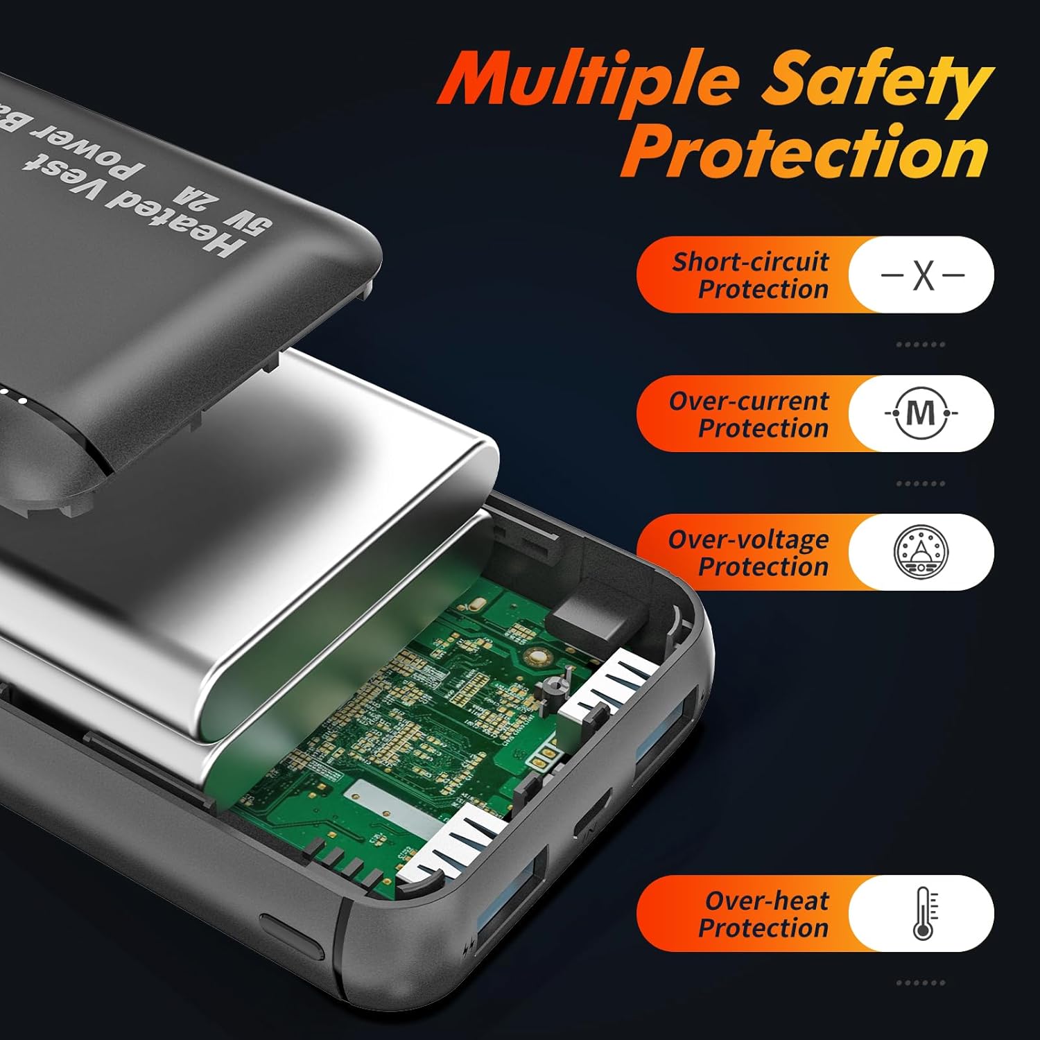bellaciao Chaleco térmico de 5 V, 2 A, batería externa de 10000 mAh con puertos USB duales, tamaño Pokect, cargador portátil recargable para chaleco