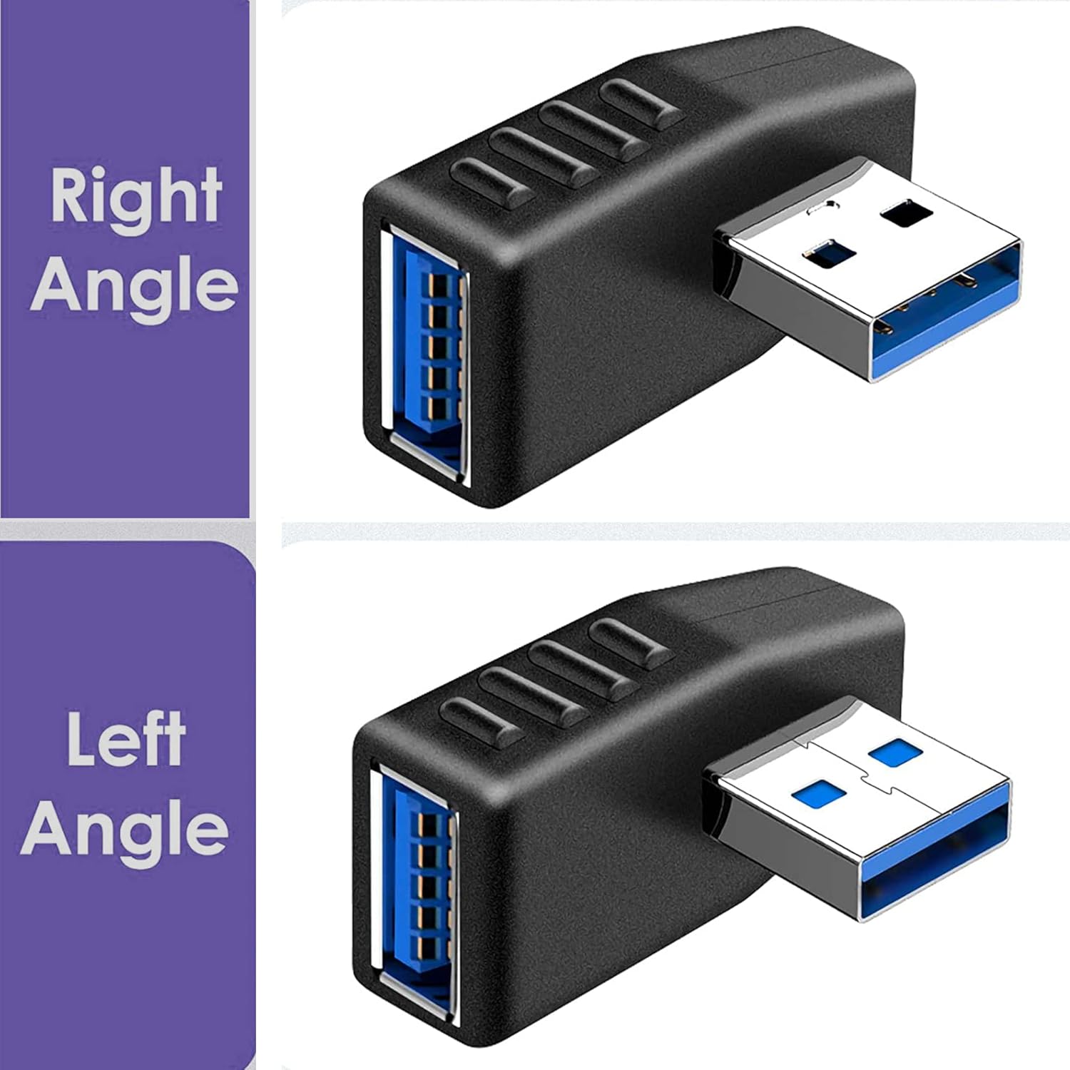 Adaptadores USB 3.0 2 piezas, adaptador USB 3.0 de ángulo recto de 90 grados macho a hembra (incluido adaptador de ángulo izquierdo y recto)