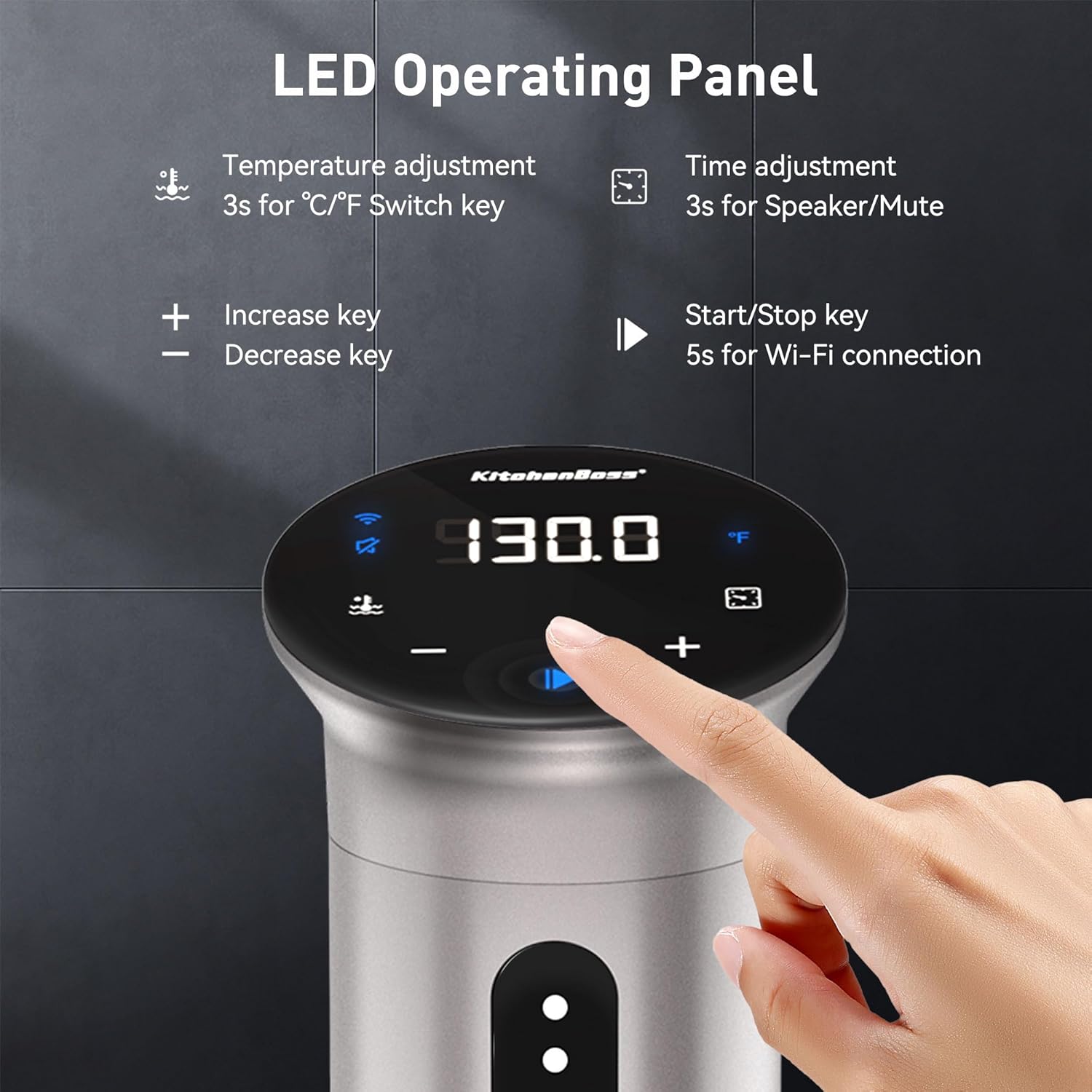 KitchenBoss Wifi Sous Vide Machine Ultra-silencioso Sous-vide Immersion Circulator Cooking Machine APP Control 1100W, IPX7 impermeable Precision