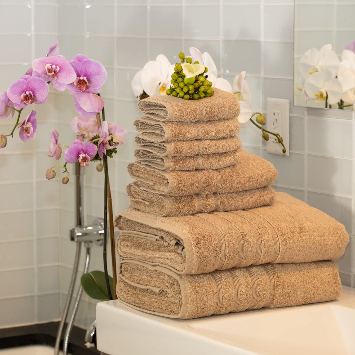 Juego de baño extragrande de 8 piezas de lujo de 700 GSM, color gris pardo, 2 toallas de baño de 35 x 70 pulgadas, 2 toallas de mano de 16 x 30