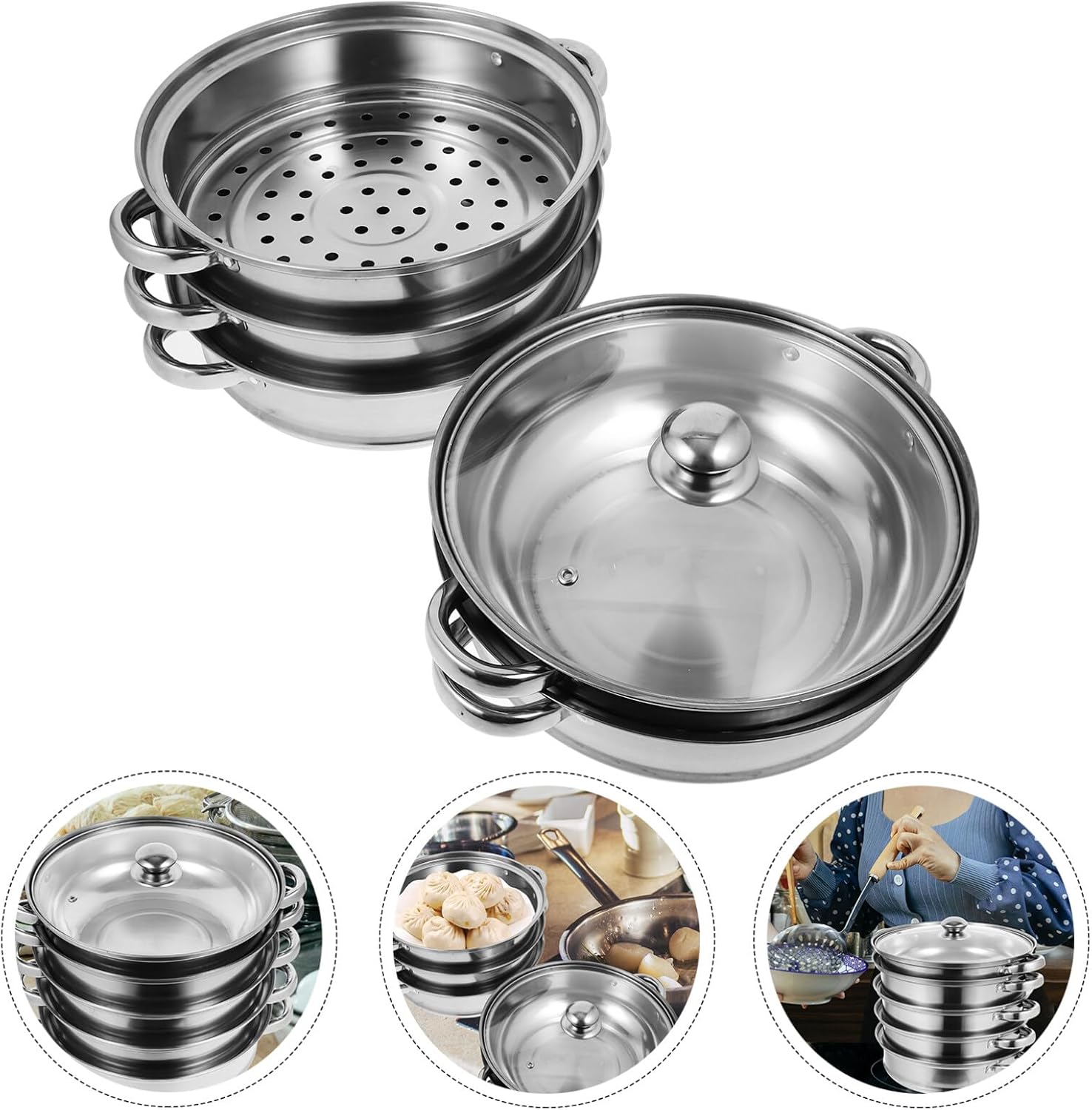 Angoily Vaporizador de alimentos Verduras asiáticas Olla grande Olla de sopa grande Ollas Utensilios de cocina Juegos de vapor para cocinar