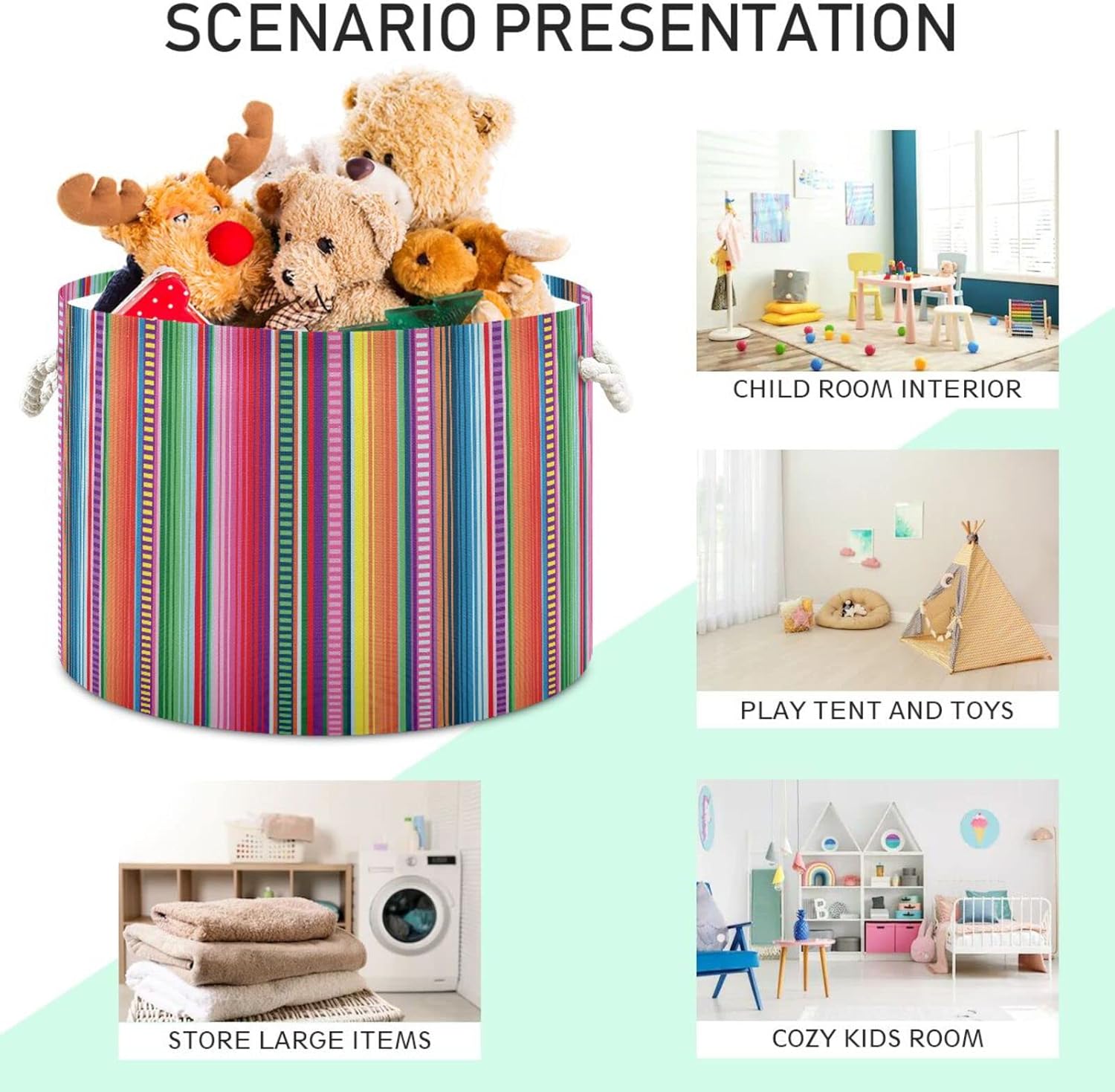 Colorida cesta de almacenamiento mexicana Cinco de Mayo Serape Stripes plegable e impermeable, cestas de almacenamiento plegables con asa