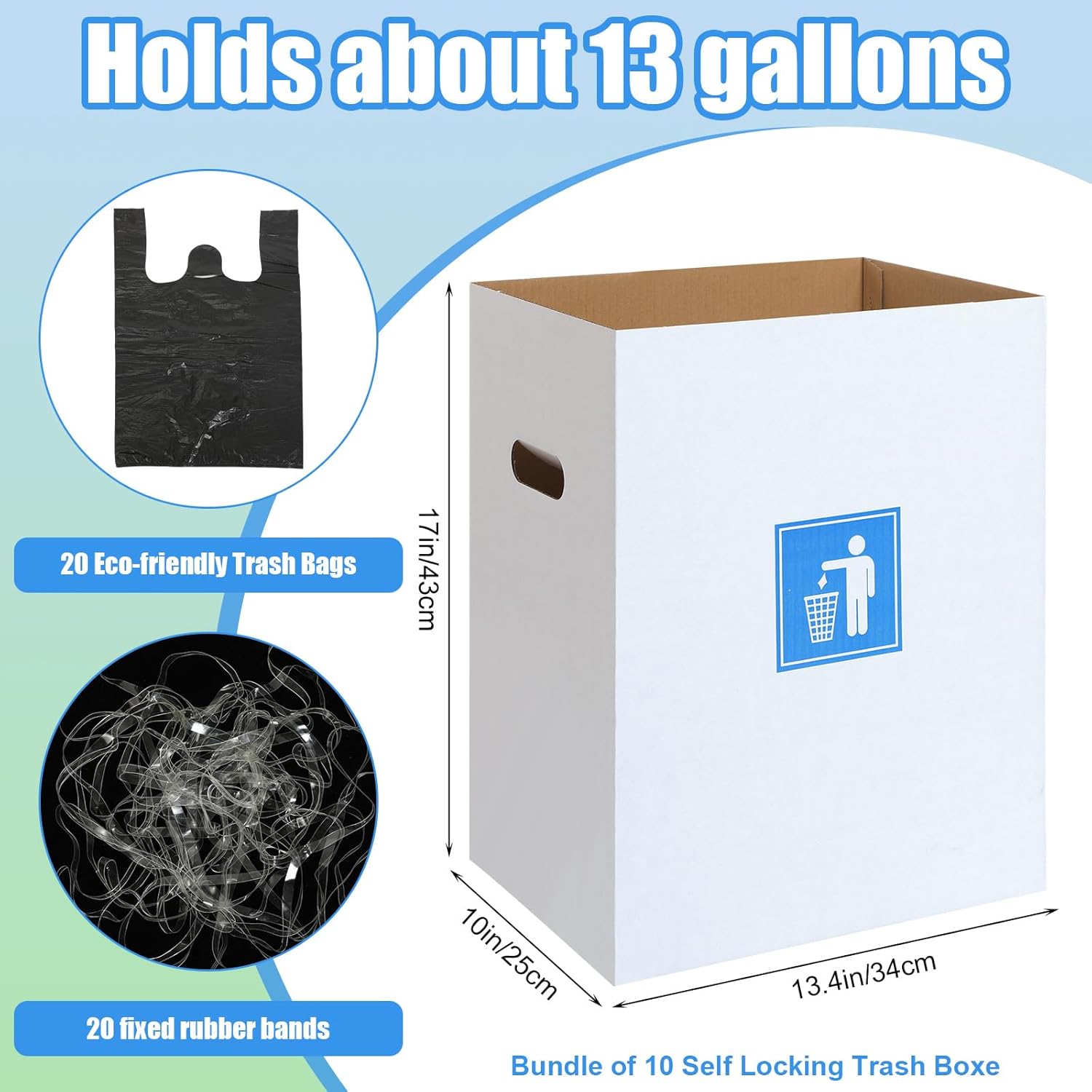 Mifoci 10 botes de basura desechables de 13 galones para eventos, fiestas, de cartón corrugado, contenedores reutilizables con 20 bolsas de basura,