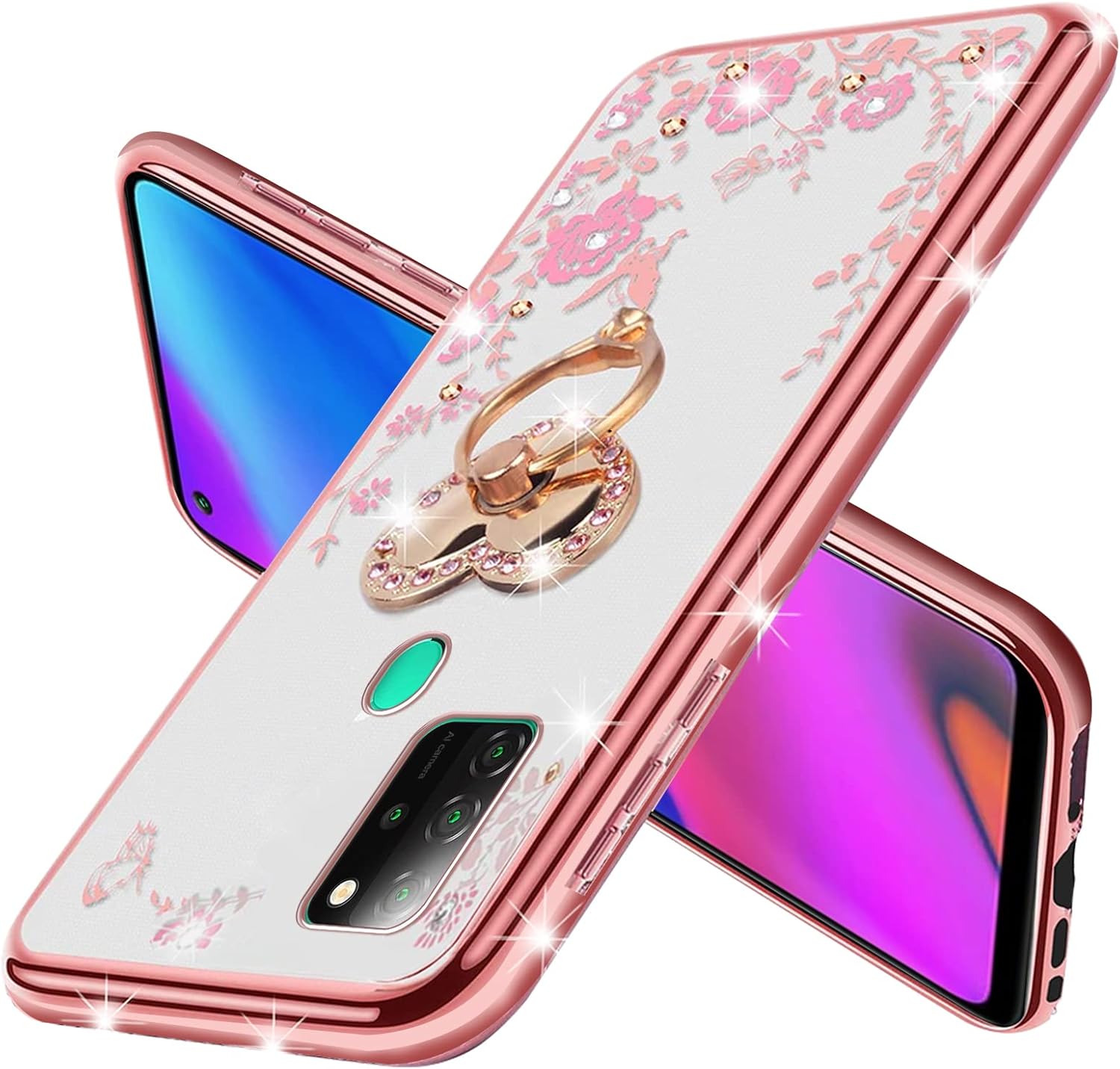 KuDiNi Funda para BLU G91 BLU V91 para mujer, diseño de mariposa de cristal, mariposa, corazón, floral, suave TPU de lujo, linda funda protectora