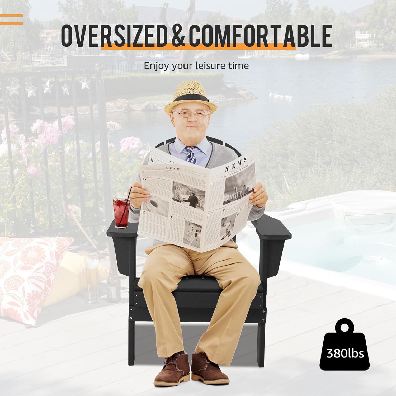 Adirondack – Juego de 2 sillas para patio al aire libre, muebles de plástico HDPE para todo tipo de clima, para terraza, porche delantero, patio