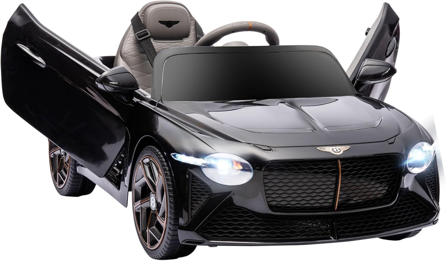 Aosom Bentley Bacalar – Auto eléctrico de 12 V para niños con control remoto, sistema de suspensión, bocina, música, luces, color negro