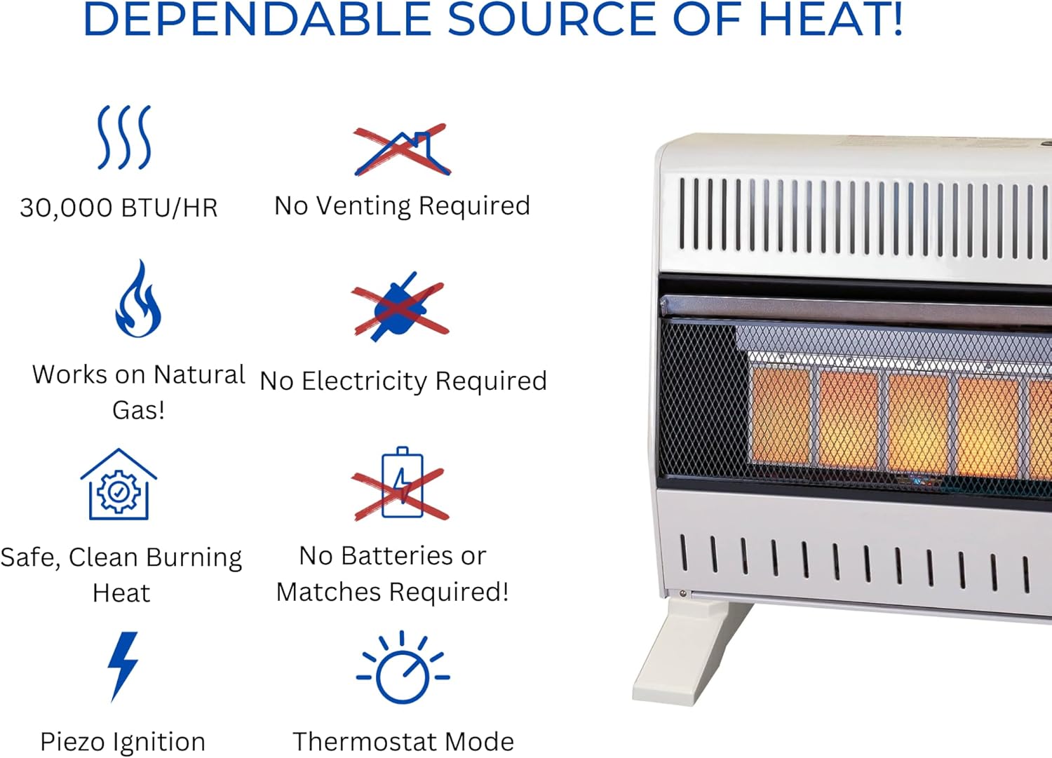 ProCom MN300TPA-B Calentador infrarrojo de gas natural sin ventilación con control de termostato para uso doméstico y oficina, 30000 BTU, calienta