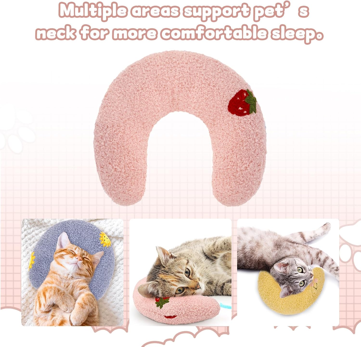 3 almohadas calmantes para perros y gatos pequeños, almohadas suaves y esponjosas para cama de perro, almohada en forma de U para aliviar la