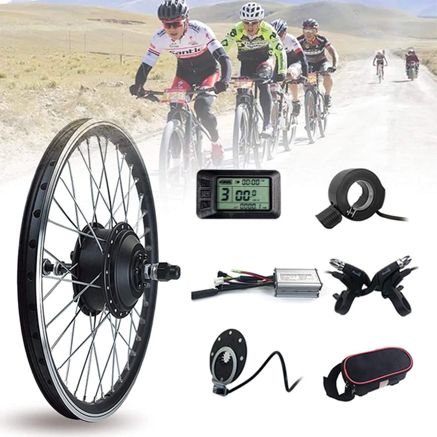 E-Bike Kit de conversión de 20″24″26″27.5″28″29″700C Rueda delantera 36V48V 350W500W Kit de motor de cubo delantero, kit de conversión de bicicleta