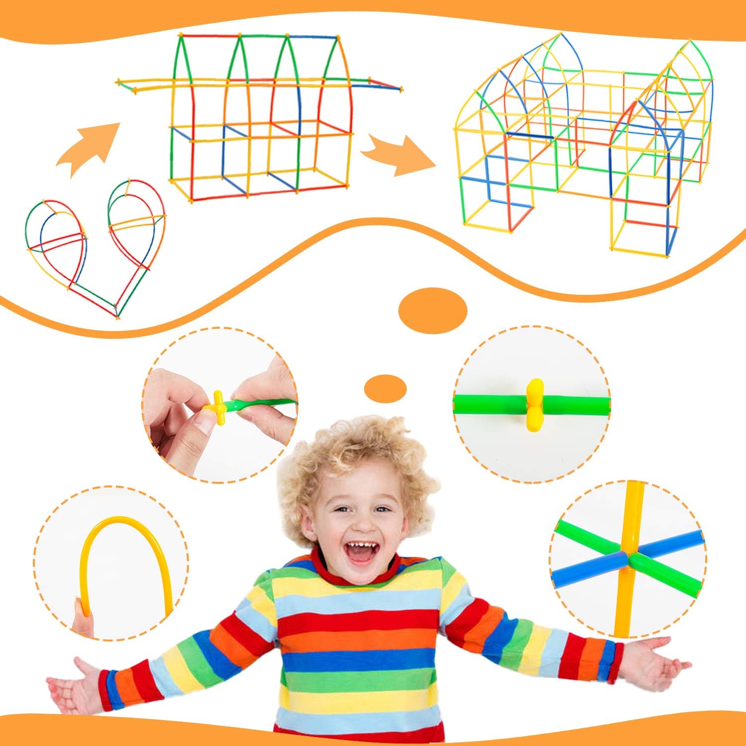ZOZOPLAY Juguetes de construcción de paja, 300 piezas, conectores de pajitas de construcción, divertidos juguetes educativos de construcción de