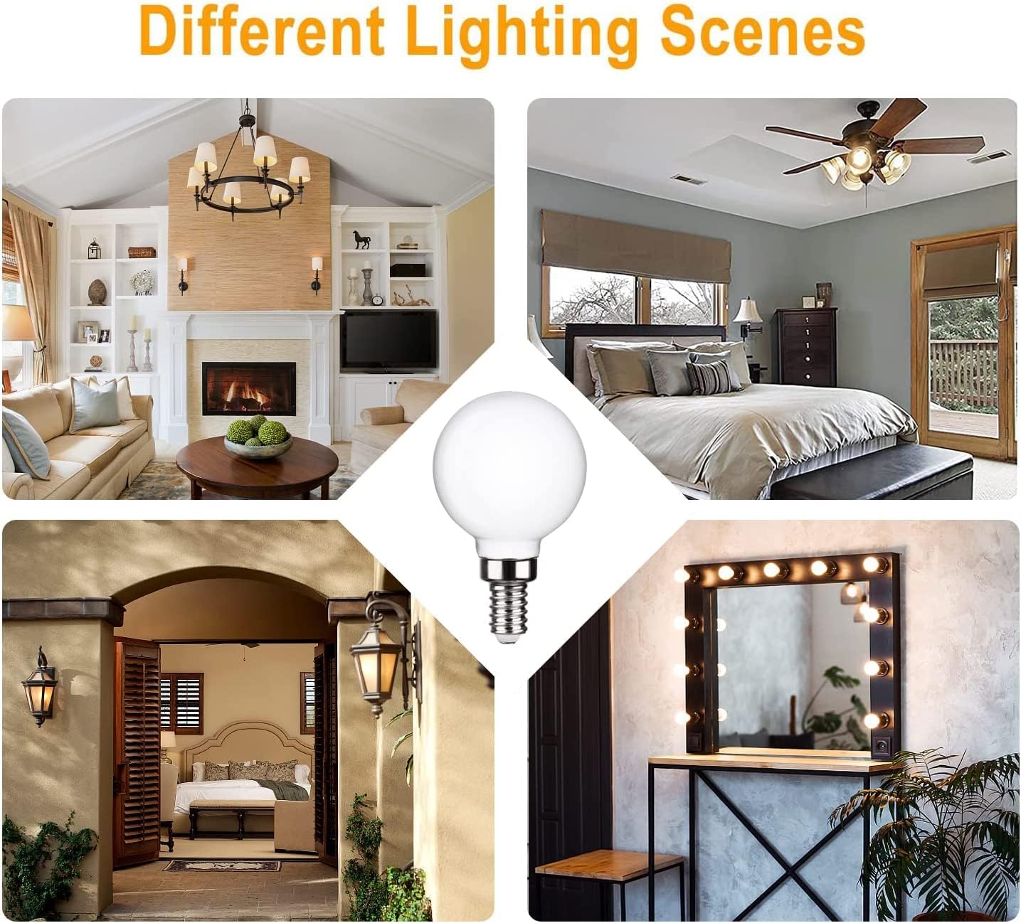 LEOOLS Bombillas LED esmeriladas E12, bombillas de candelabro regulables de 40 W, 2700 K, blanco cálido, G16.5, 4 W, E12 g50, globo vintage,