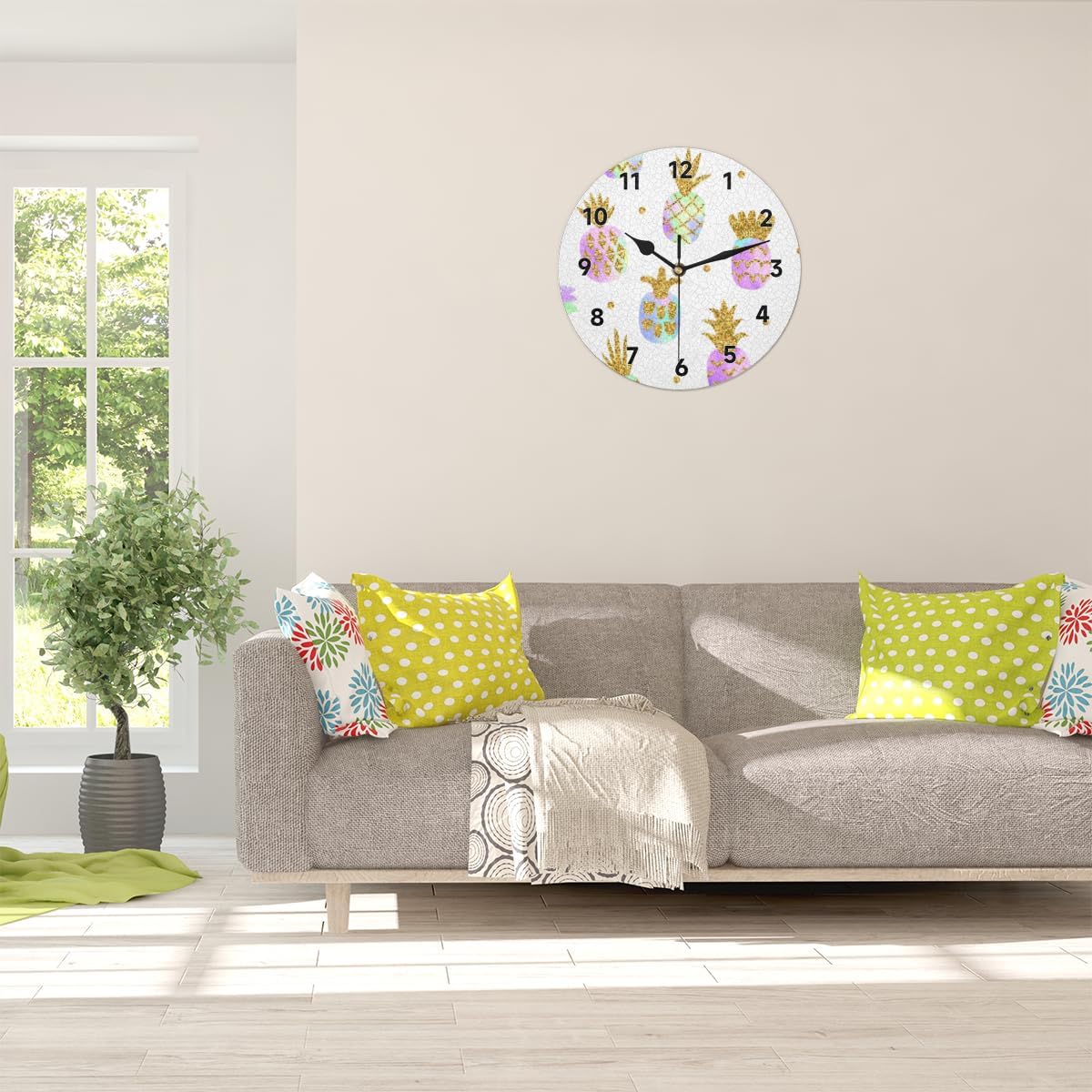 Reloj de pared de piña degradado dorado con pilas, silencioso, sin tictac, moderno, para sala de estar, hogar, oficina, dormitorio, cocina, reloj de