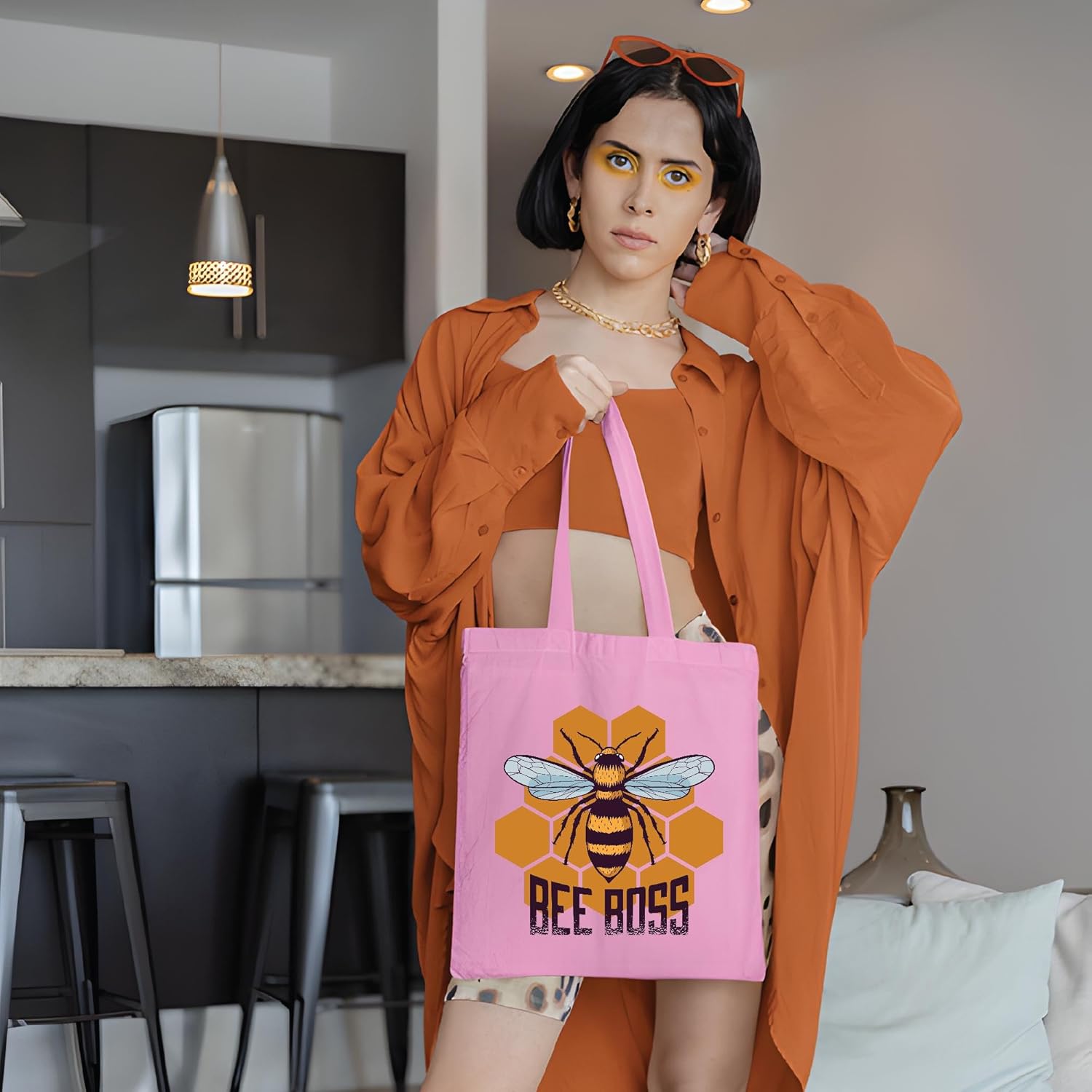 Funny Gift for Bee Boss Honey Lovers and Beekeepers Natural White Multicolor Canvas Tote Bag