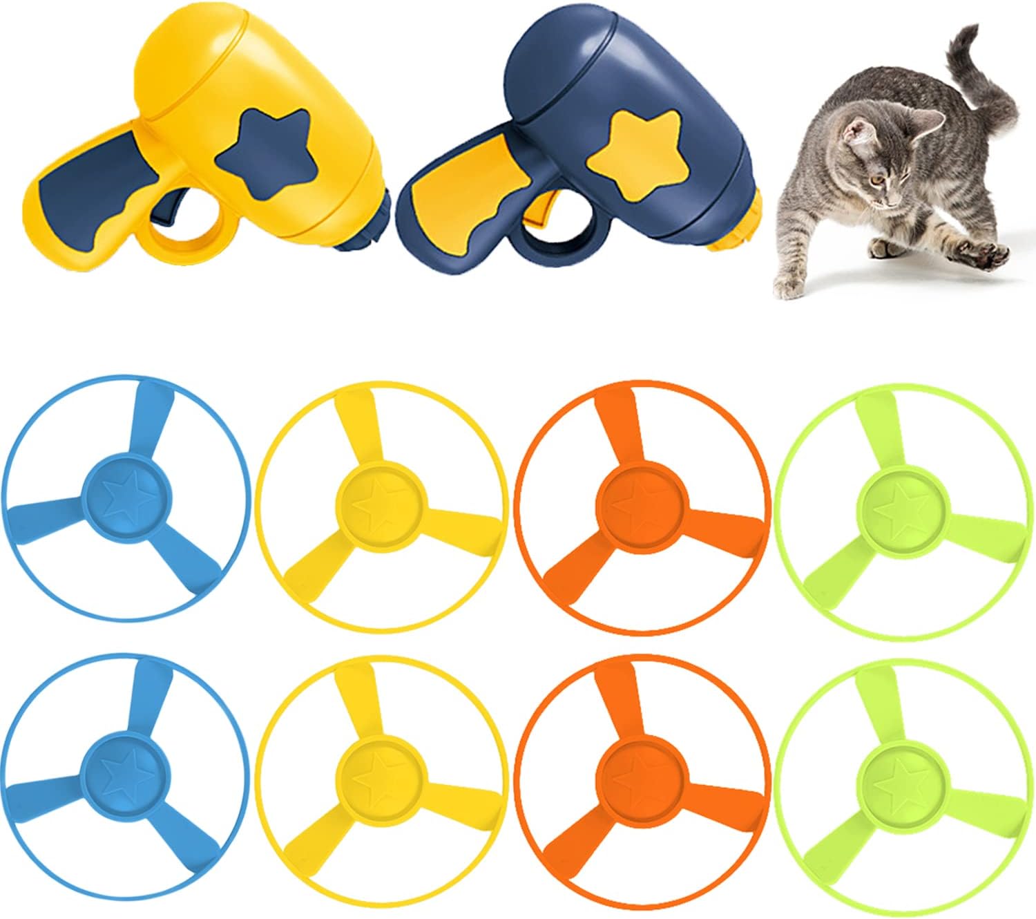 10 piezas de juguete para gatos con coloridas hélices voladoras, juguetes interactivos para gatos para gatos y gatitos persiguiendo ejercicio
