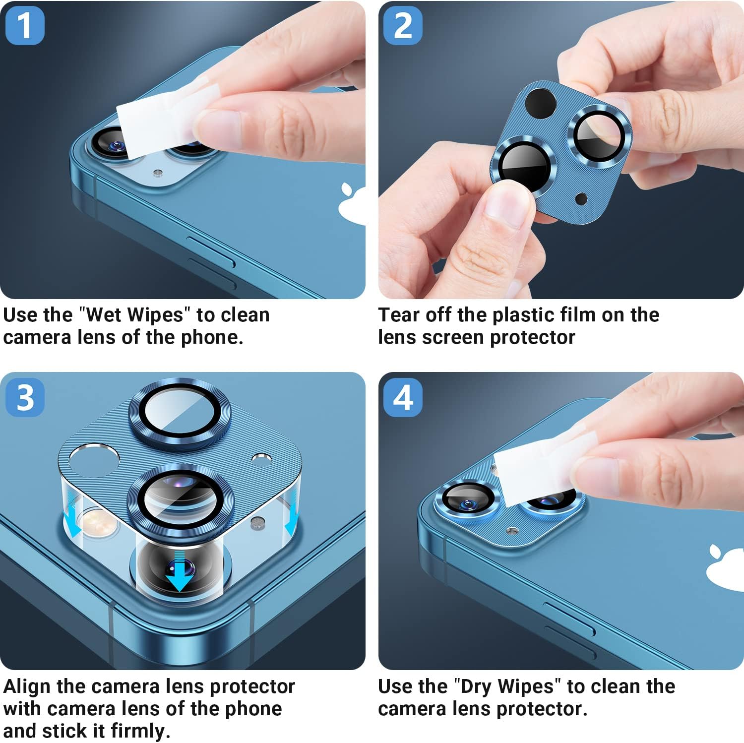 Korecase Paquete de 2 protectores de cámara compatibles con iPhone 13 Mini, vidrio templado 9H, antiarañazos, polvo, fuerte adherencia, cobertura