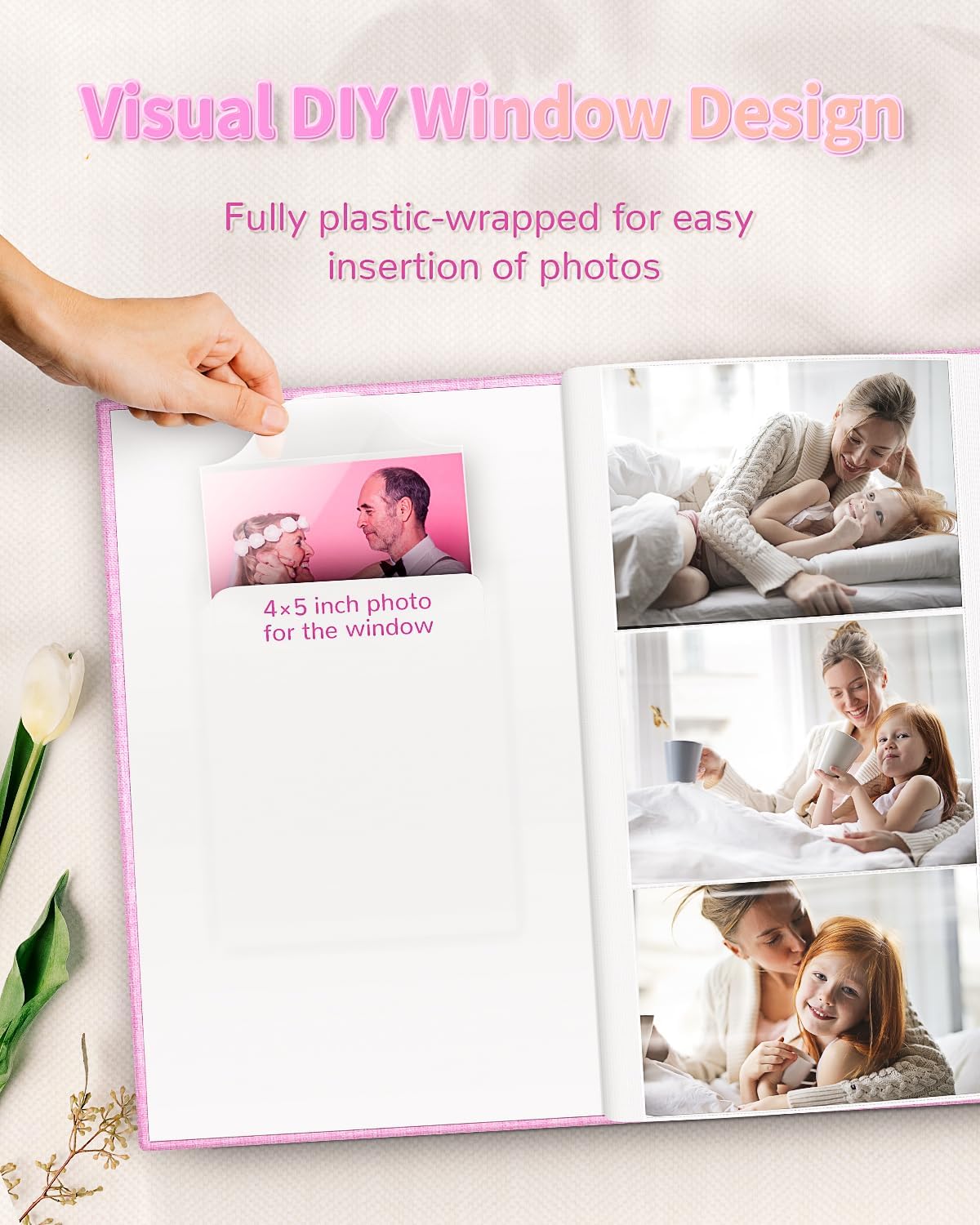 Artfeel Álbum de fotos de 4 x 6 pulgadas con 300 bolsillos, álbumes de fotos deslizables, cubierta de lino, libro de recuerdos con ventana frontal,