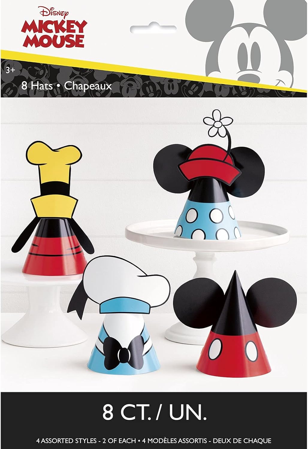Unique Sombreros de fiesta de Mickey Mouse de Disney, 4.25 pulgadas (8 unidades), diseños divertidos surtidos para celebraciones de cumpleaños de