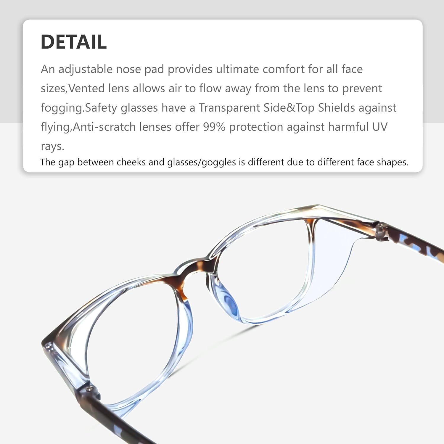 Gafas de seguridad antivaho Z87.1 con bloqueo de luz azul, antipolvo, protección UV, para hombres y mujeres (cuarzo azul)
