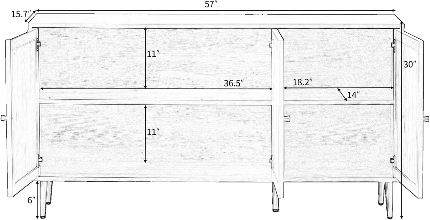 VilroCaz Aparador de almacenamiento grande con estantes ajustables, soporte de TV con puerta de ratán para televisores de hasta 55 pulgadas, centro
