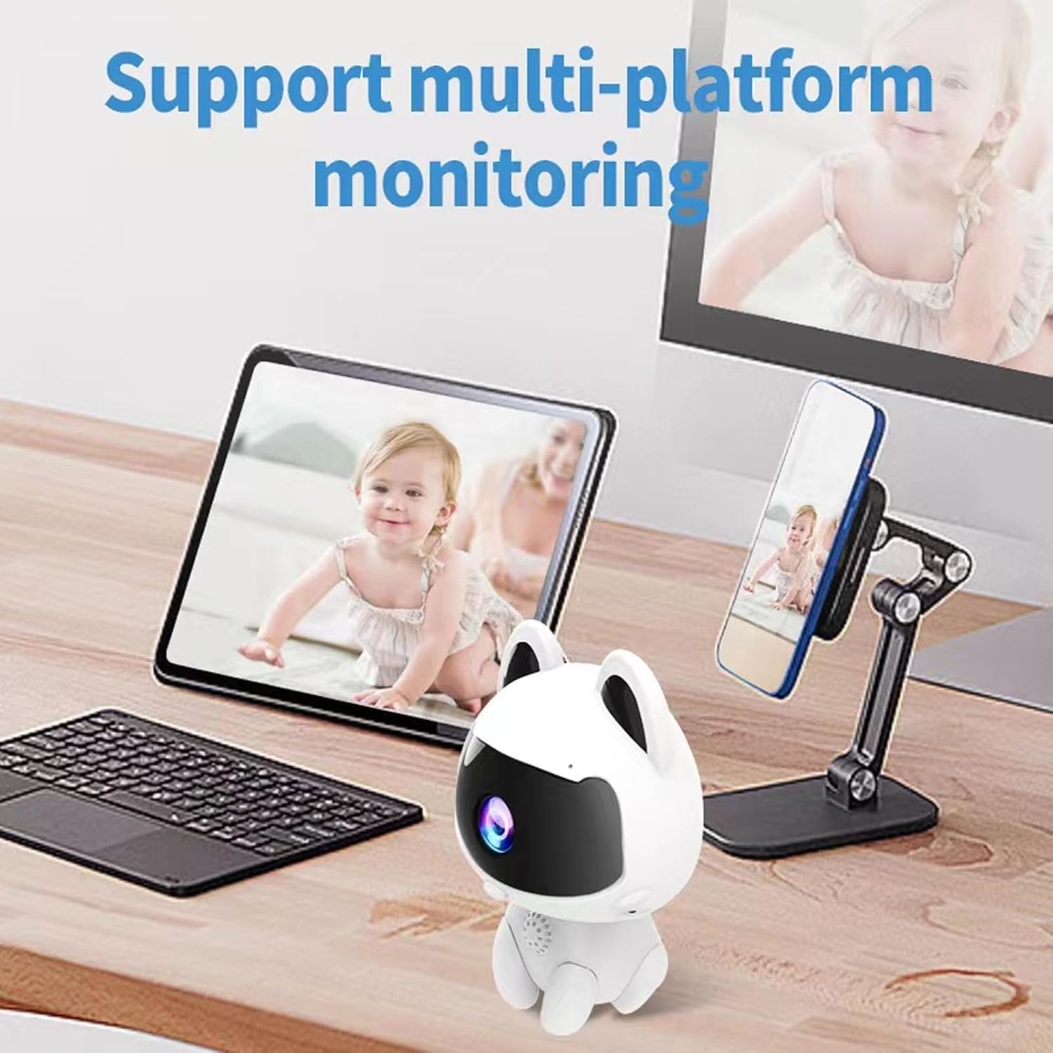 VBESTLIFE Cámara de seguridad HD robot, monitoreo remoto WiFi inteligente interior mascota perro gato cámara, cámara de seguridad para el hogar,