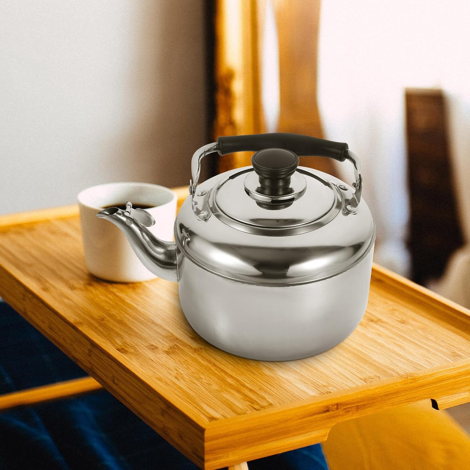 SHERCHPRY Hervidor de té eléctrico con espejo, tetera de acero inoxidable, tetera para verter sobre el café, tetera silbante, tetera, caldera de