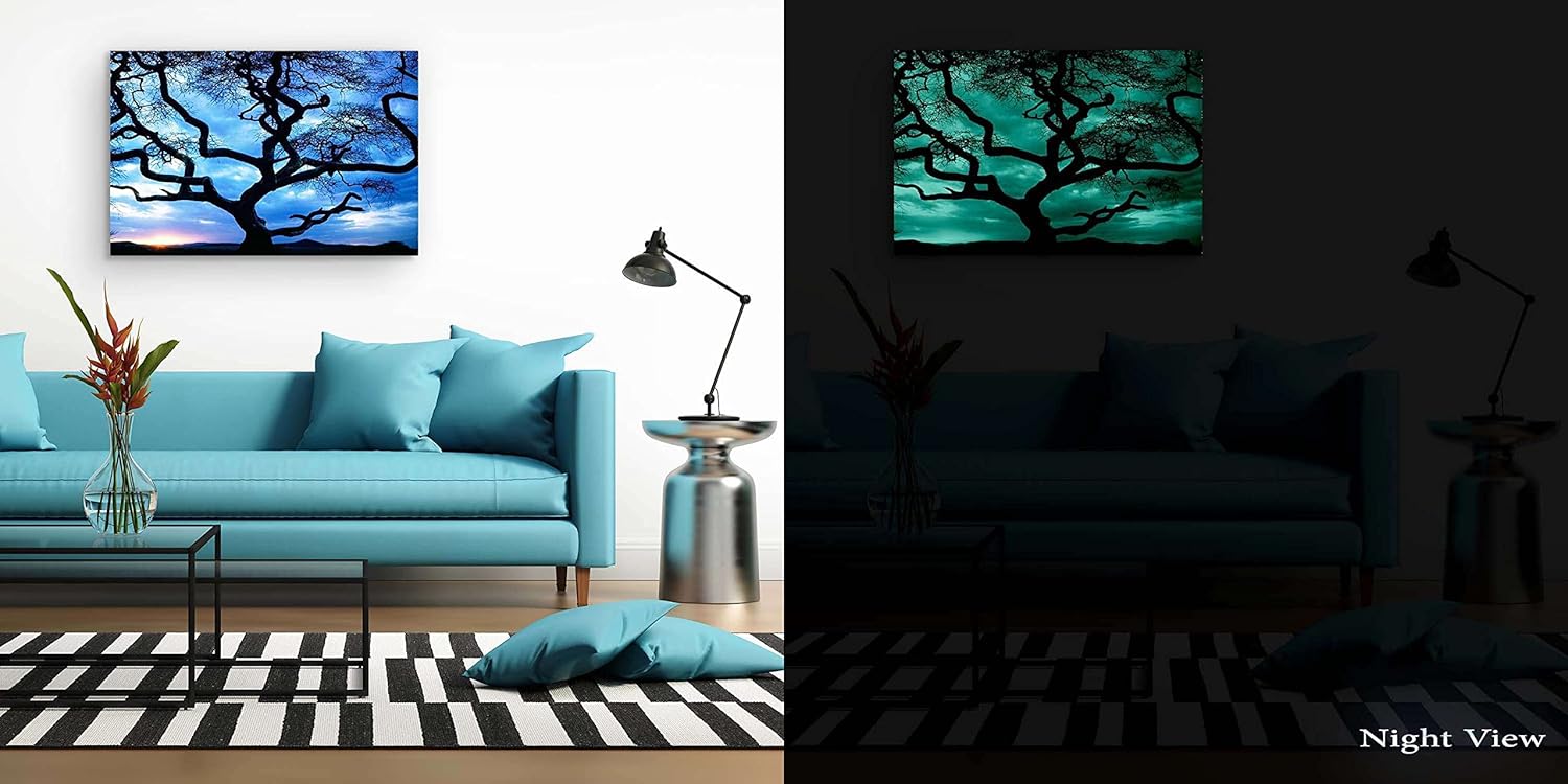 Startonight Lienzo decorativo para pared, increíble puesta de sol detrás del árbol, imagen de paisaje natural de árboles para sala de estar,