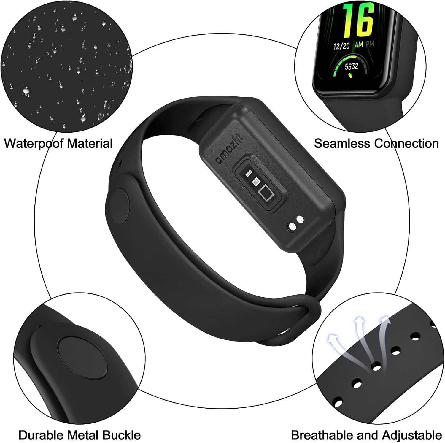Amzpas Bandas de TPU para Amazfit Band 7 Fitness & Health Tracker, paquete de 3 pulseras suaves y transpirables, correa deportiva de repuesto