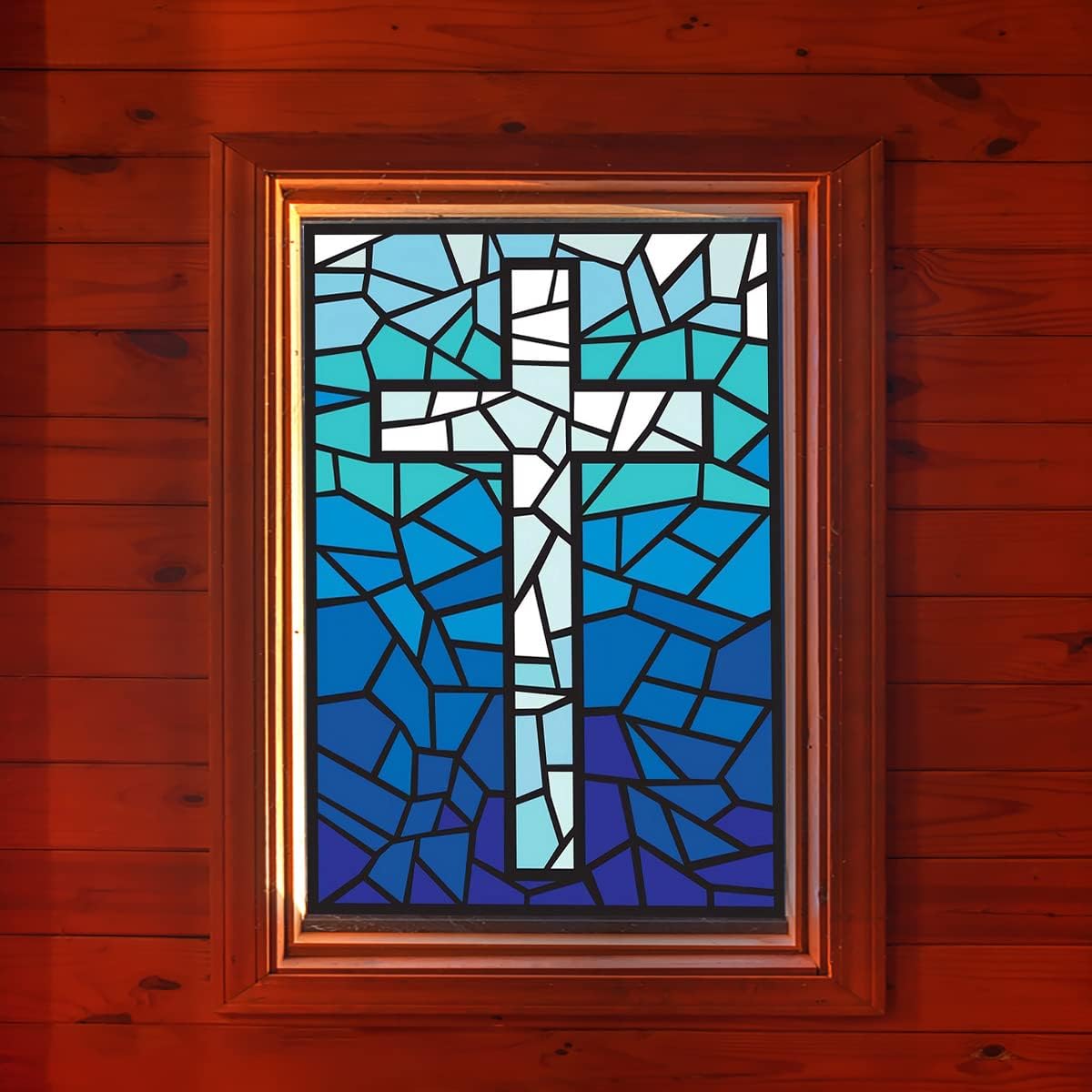 Película cruzada para ventana, estilo vitral, película de privacidad para ventana, colorida película de teñido de ventanas, calcomanías decorativas