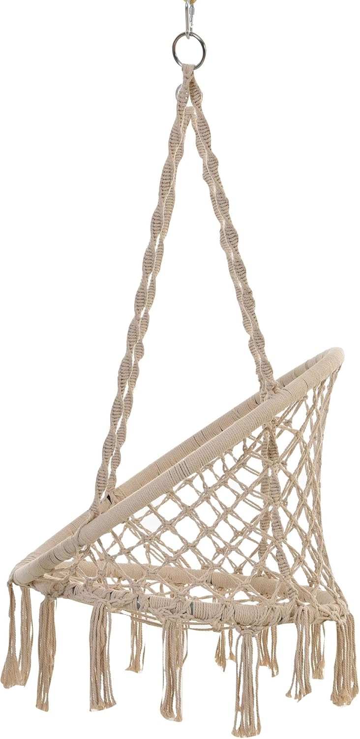 Merax Silla columpio hamaca con soporte, silla colgante resistente con borlas para dormitorio, interior, color beige