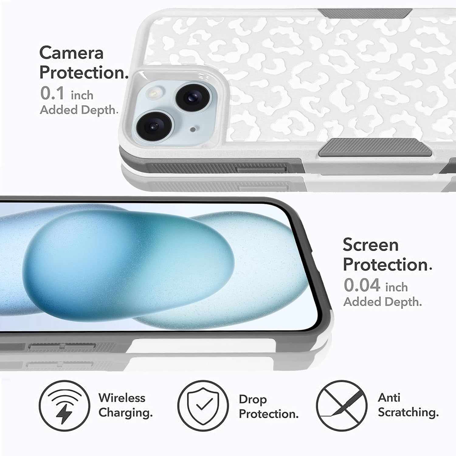 MOWIME Funda compatible con iPhone 15 de leopardo, estampado de guepardo, a prueba de golpes, resistente, TPU duro, parte trasera de policarbonato