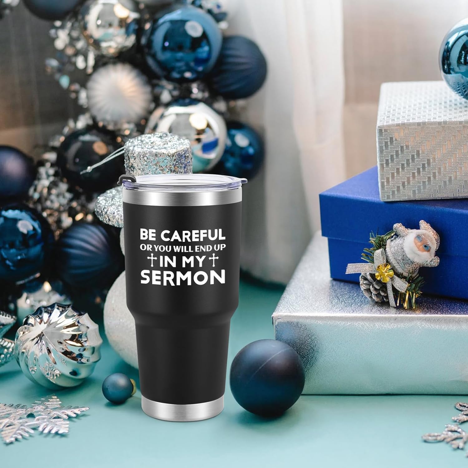 Qtencas Regalos de agradecimiento para pastores, Be Careful or You Will End Up In My Sermon – Vaso de viaje de acero inoxidable, regalos para