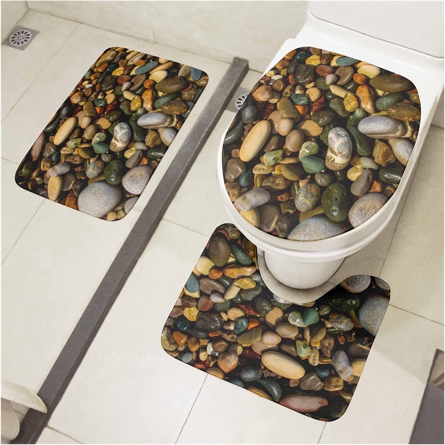 PANTZ Juego de 3 piezas para asiento de inodoro, cojín para baño, alfombra decorativa para ducha, color 8