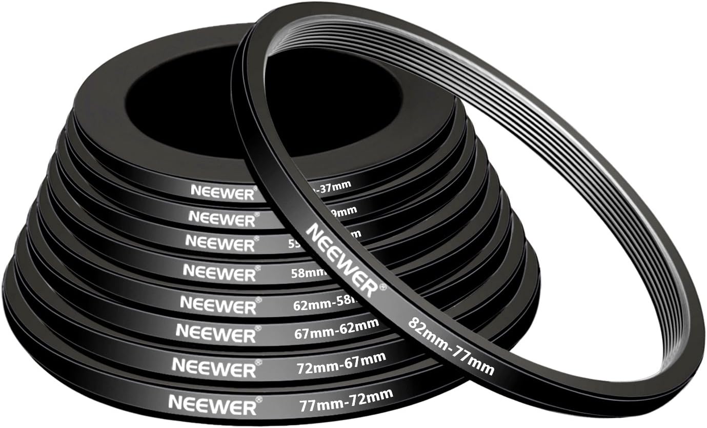 NEEWER Kit de 18 anillos escalonadores, incluye 9 anillos escalonados y 9 anillos escalonados con marco de aluminio anodizado de alta calidad para