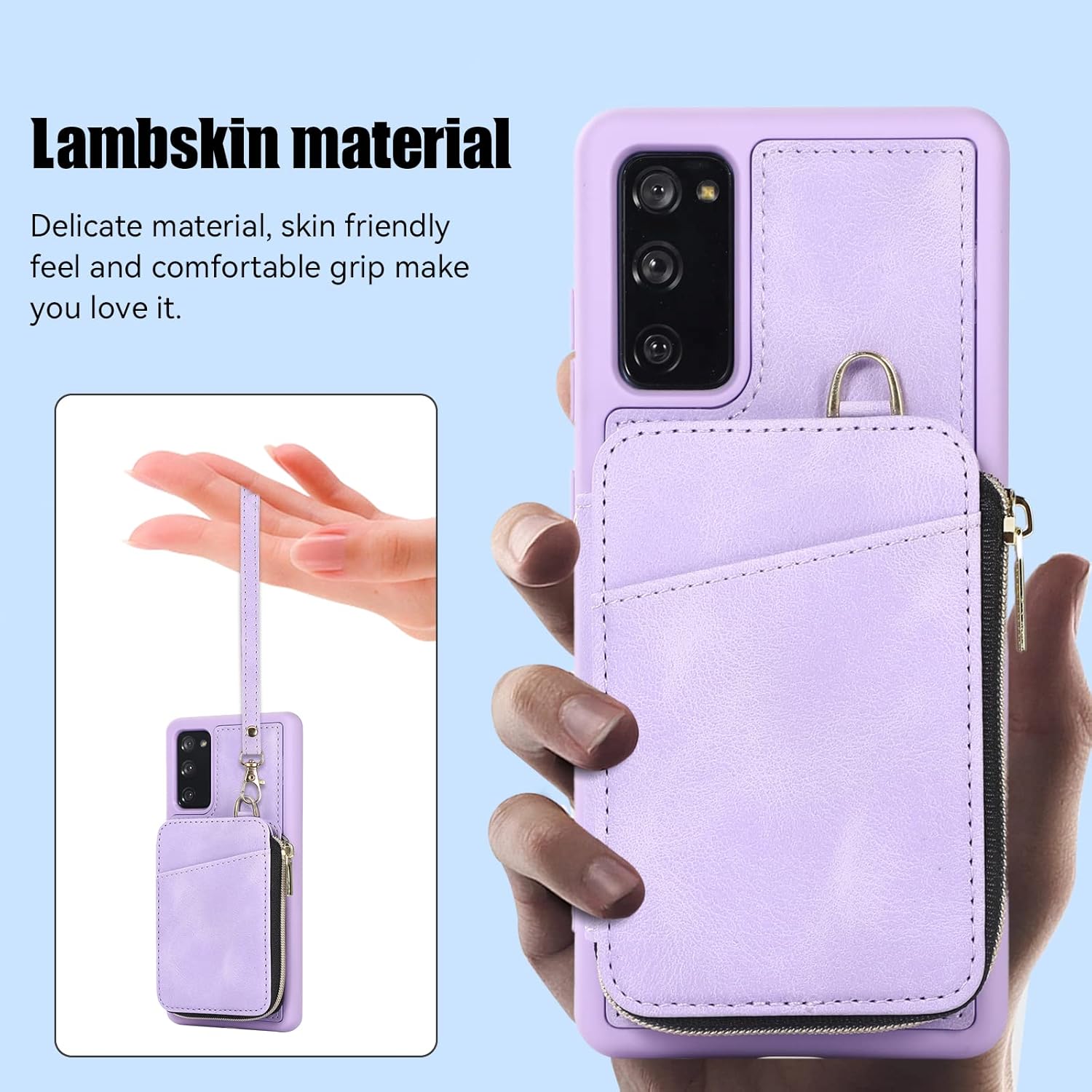 Asuwish Funda de teléfono para Samsung Galaxy S20 FE 5G de 6.5 pulgadas con protector de pantalla y tarjetero con cremallera y soporte de cuero para