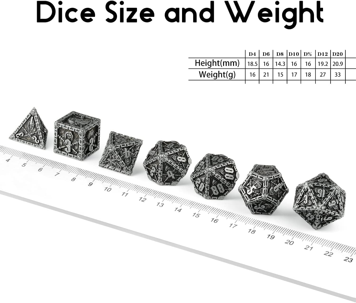 Grim Reaper – Juego de dados de metal DND, juego de dados poliédricos de Calabozos y Dragones, accesorios para D&D, dados para juego de rol d y d