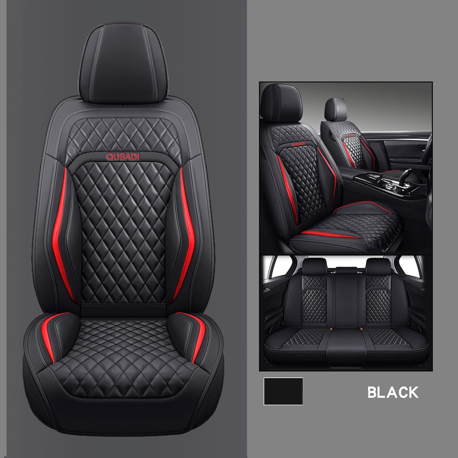 04 Leather Car Seat Covers Full Set Faux Leatherette Automotive Vehicle Cushion Cover Universal Fit Most Cars Sedans SUVs and Trucks (Black, Full