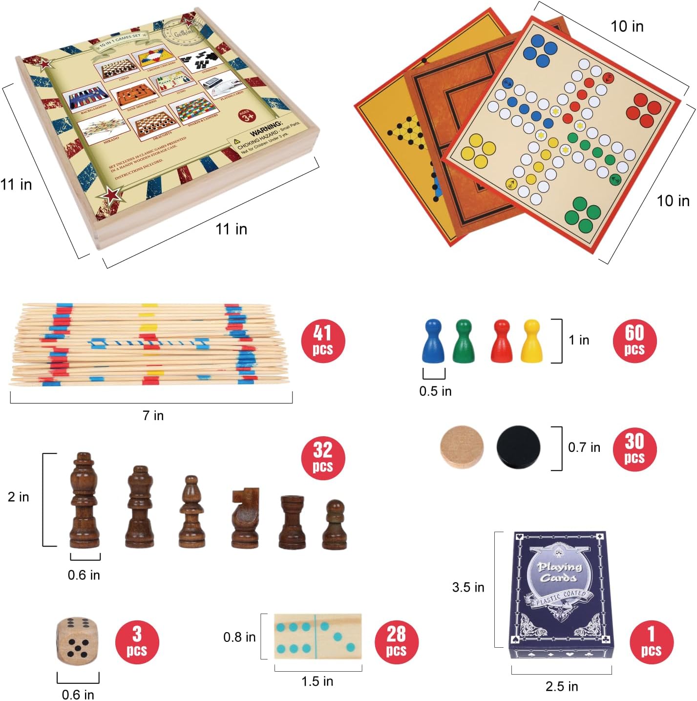 GOTHINK Juego de mesa 10 en 1 juegos familiares para viajes con backgammon, damas chinas, serpientes y escaleras y más