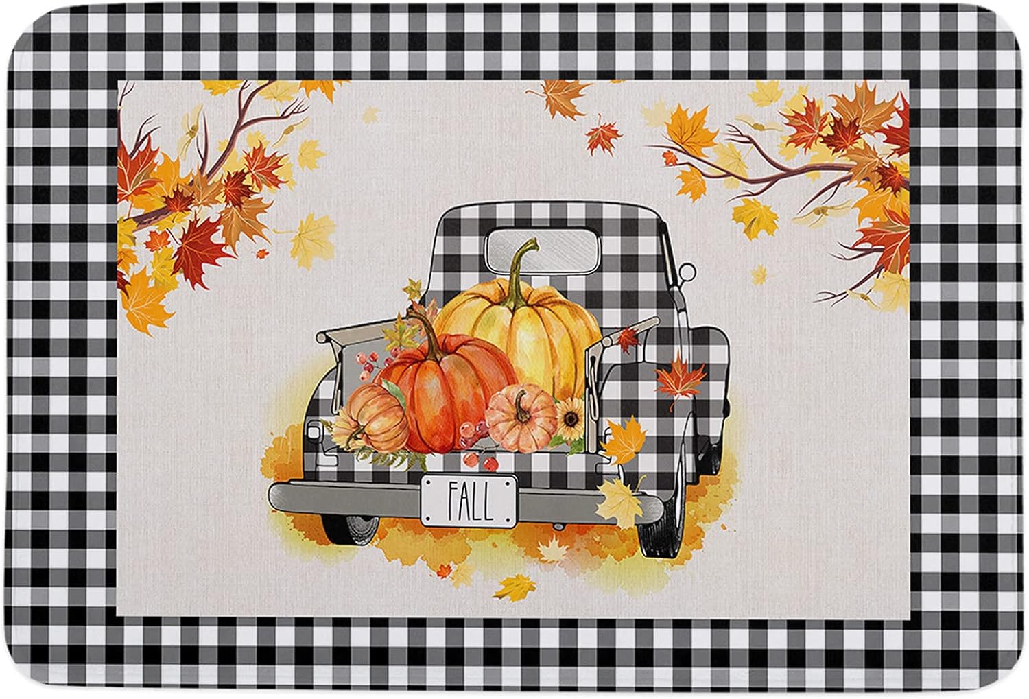 Thanksgiving Sponge Beth Mat, Indoor Bathroom Mat Absorb Water, Non Slip Washable Mud Dirt per Mats Rugs for Entrance, Farm Truck with Pumpkin Fall