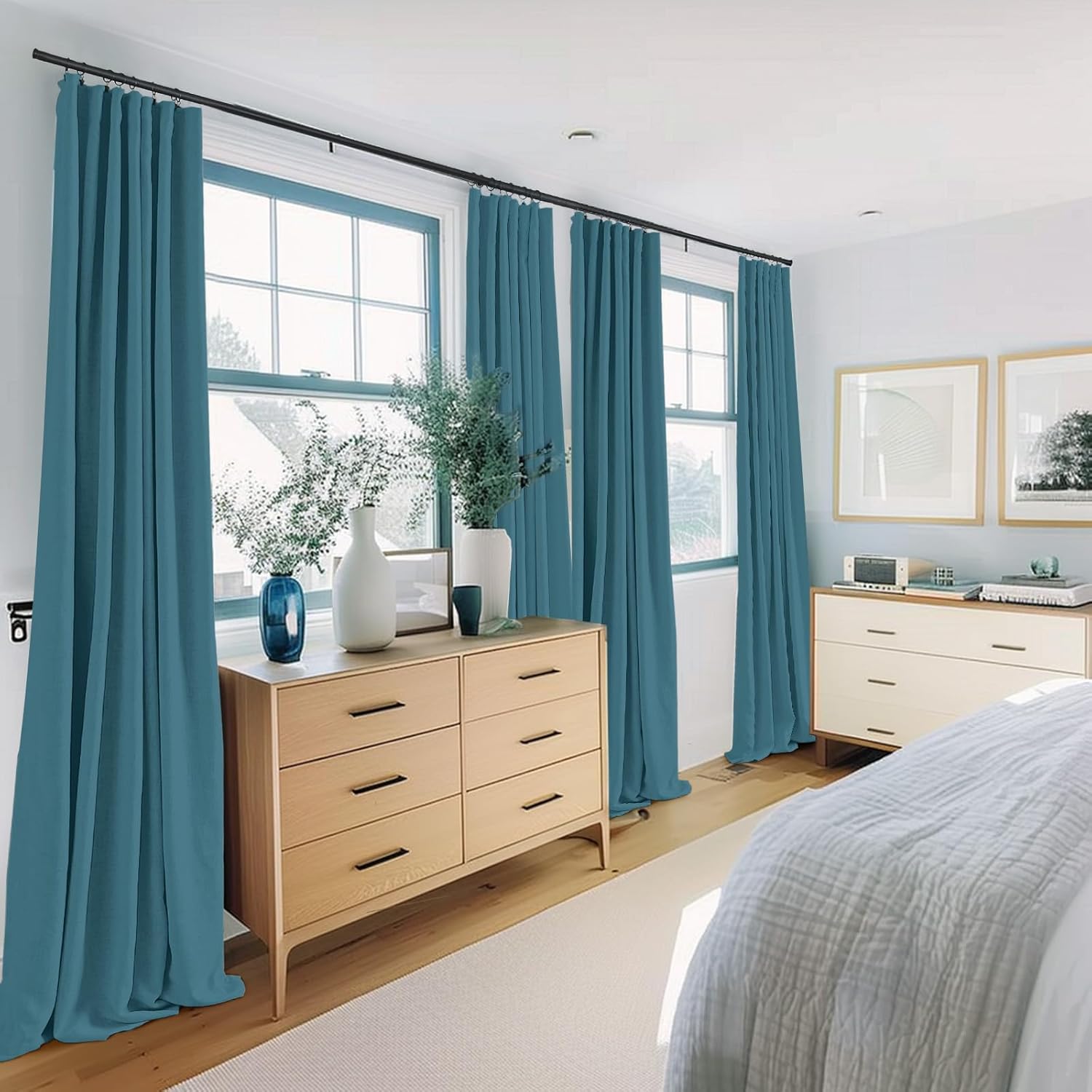 100% Blackout Shield Cortinas opacas de lino de 84 pulgadas de largo, juego de 2 paneles, anillos de clipcortinas opacas con bolsillo para barra,