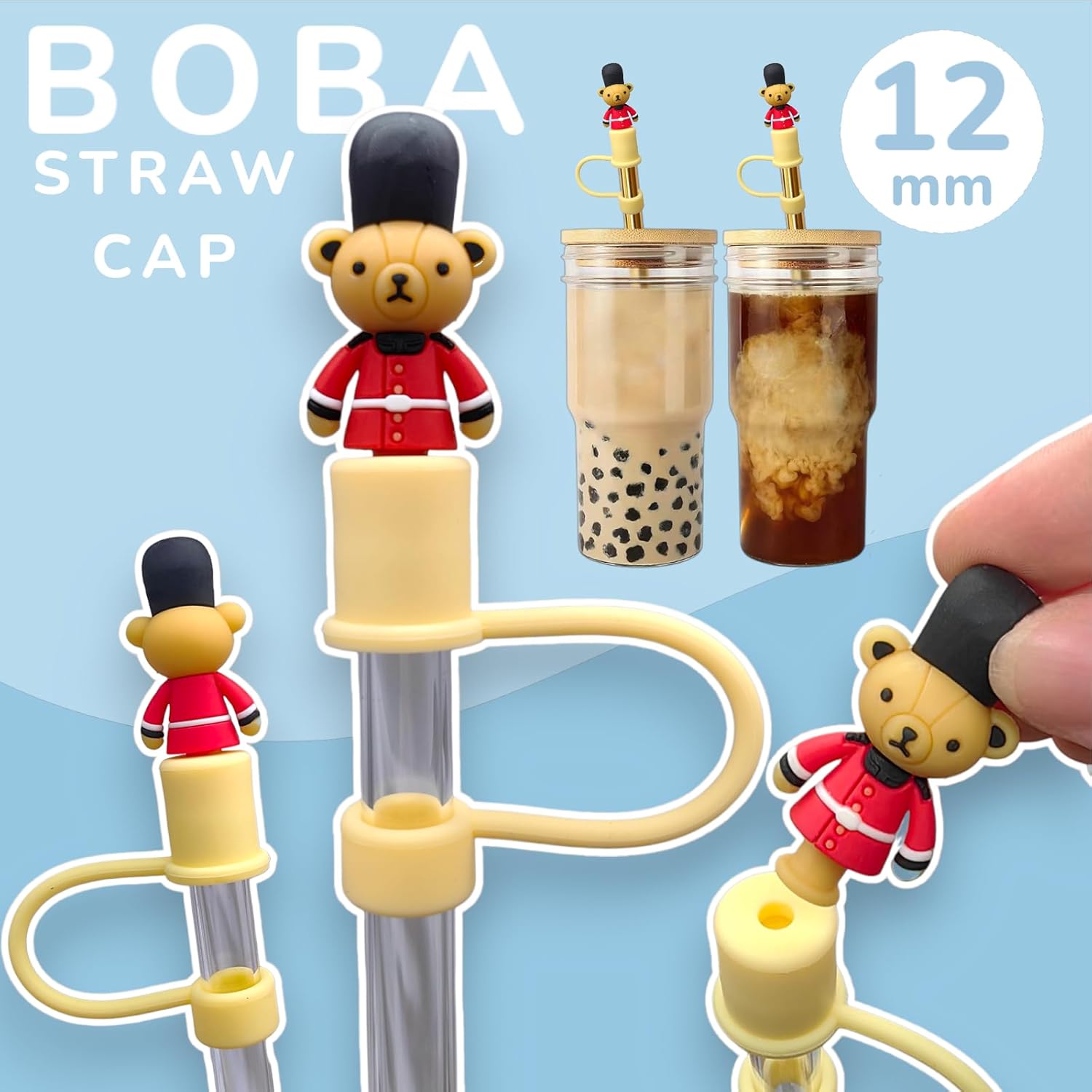 3 tapas de popote de varios tamaños, 0.472 in, tapas de paja Boba jumbo para popotes anchos de batido, cubierta de popote Stanley Cup de 0.394