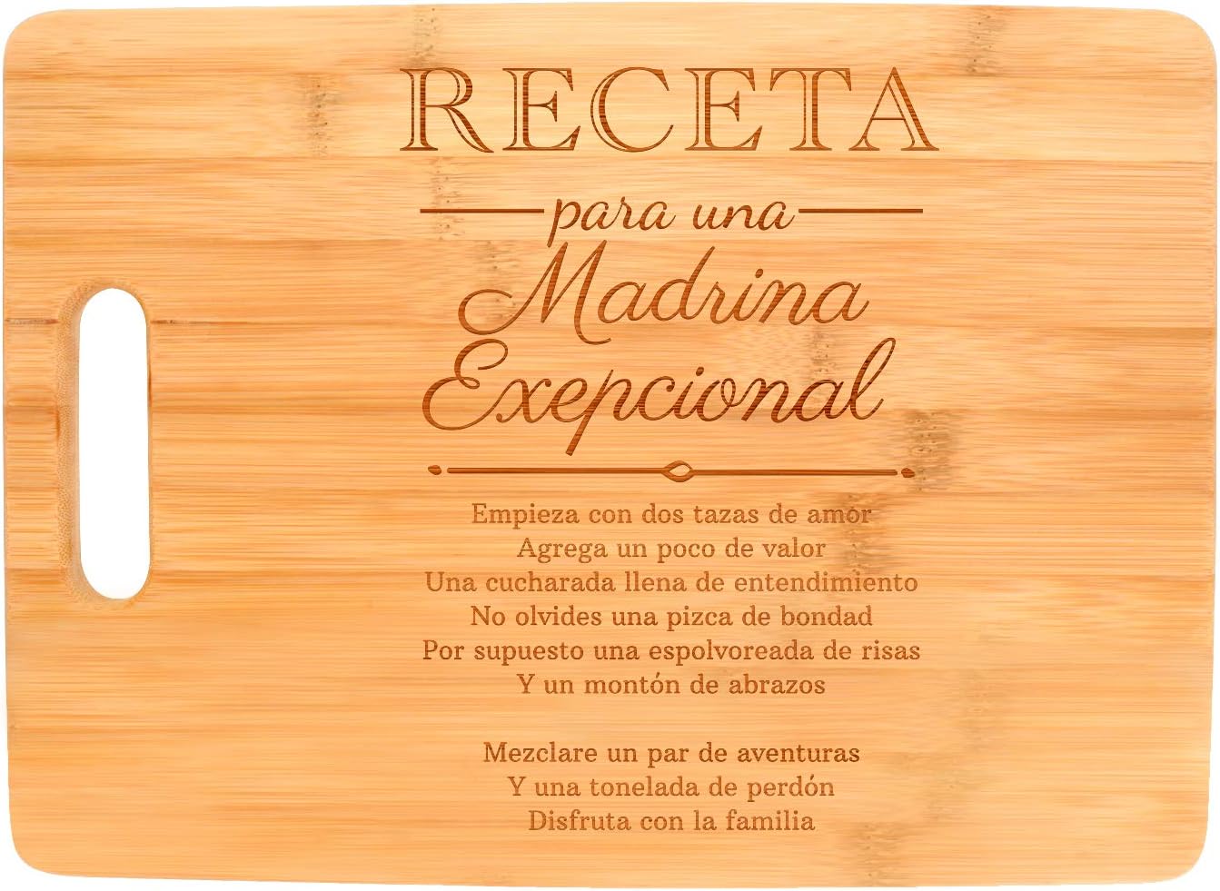 Godmom Gifts Receta Para Una Madrina Exepcional Madrina Regalos Gran Rectángulo Tabla de cortar de bambú
