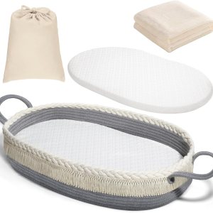 Cesta cambiadora para bebé, cesta de moisés con almohadilla impermeable y manta, cesta tejida portátil y lavable para tocador y cambio de pañales Cesta cambiadora para bebé, cesta de moisés con almohadilla impermeable y manta, cesta tejida portátil y lavable para tocador y cambio de pañales