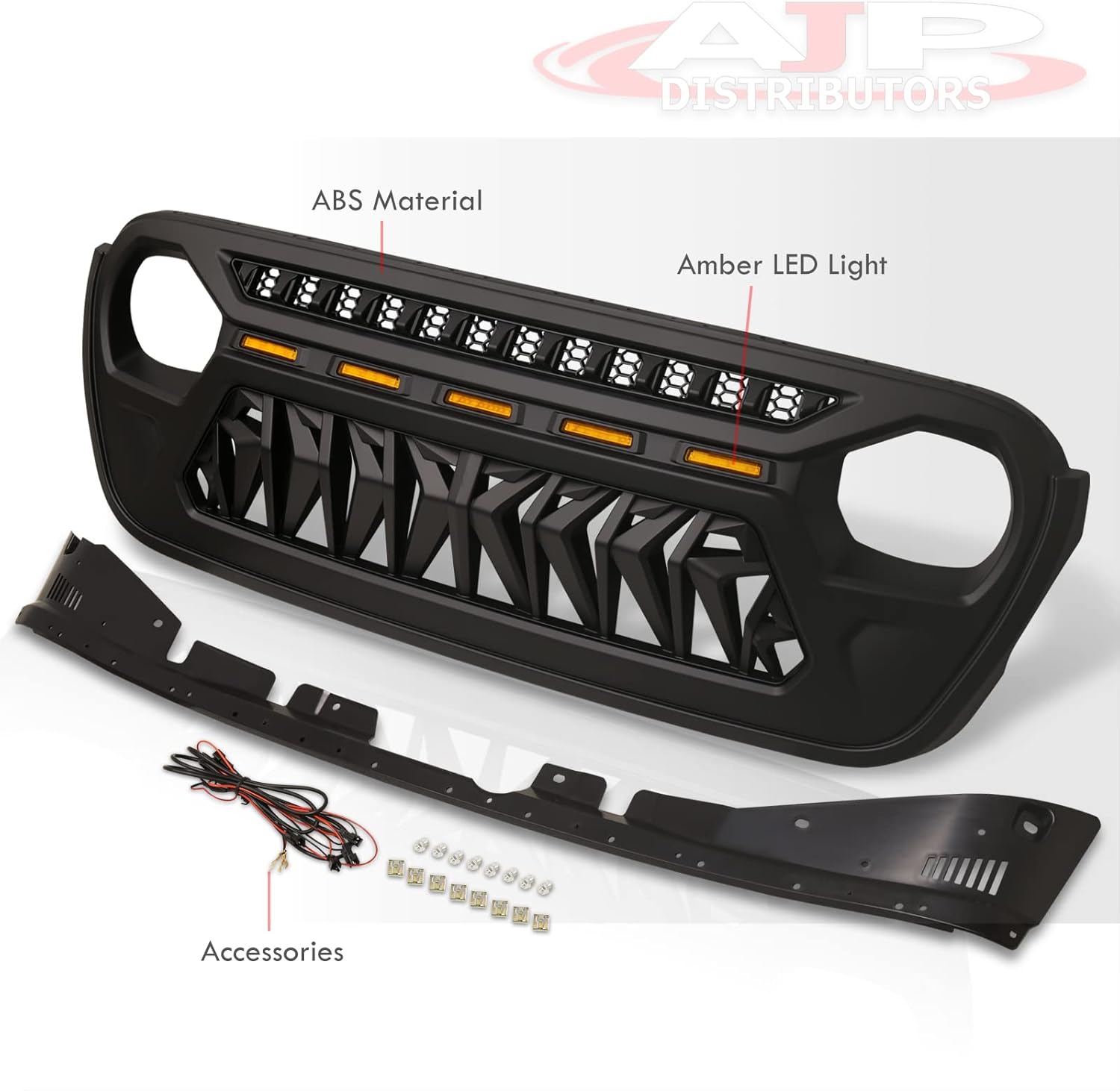 AJP Distributors Parachoques delantero superior estilo tiburón rejilla ABS cubierta con luces LED ámbar DRL luces de correr compatibles  repuesto