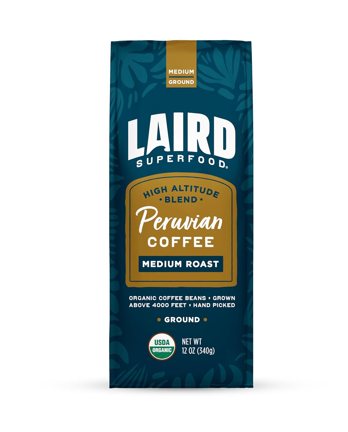Laird Superfood Café molido peruano de tostado medio, café molido de alta calidad, sin gluten, sin lácteos, sin OMG, paleo, apto para ceto, bolsa de