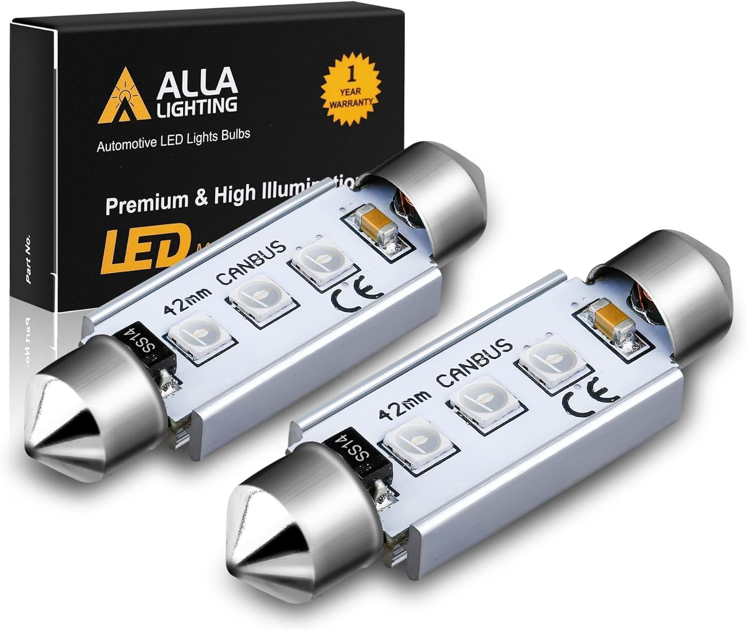 Alla Lighting CANBUS 211-2 578 Bombillas LED superbrillantes de 1.614 in, 1.654 in, festoon 3030 SMD 212-2 569 6413 para mapa interior, cúpula,