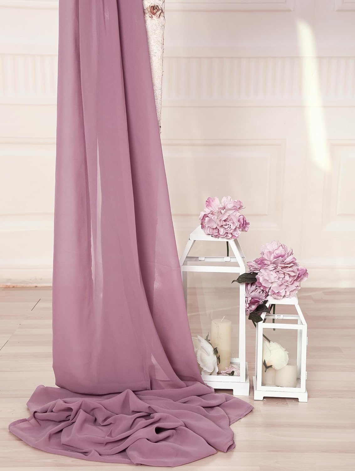 SHERWAY 2 paneles de cortinas de arco de gasa extra largas de 30 pies para boda, fiesta, recepción, telón de fondo, ceremonia decoración (malva y