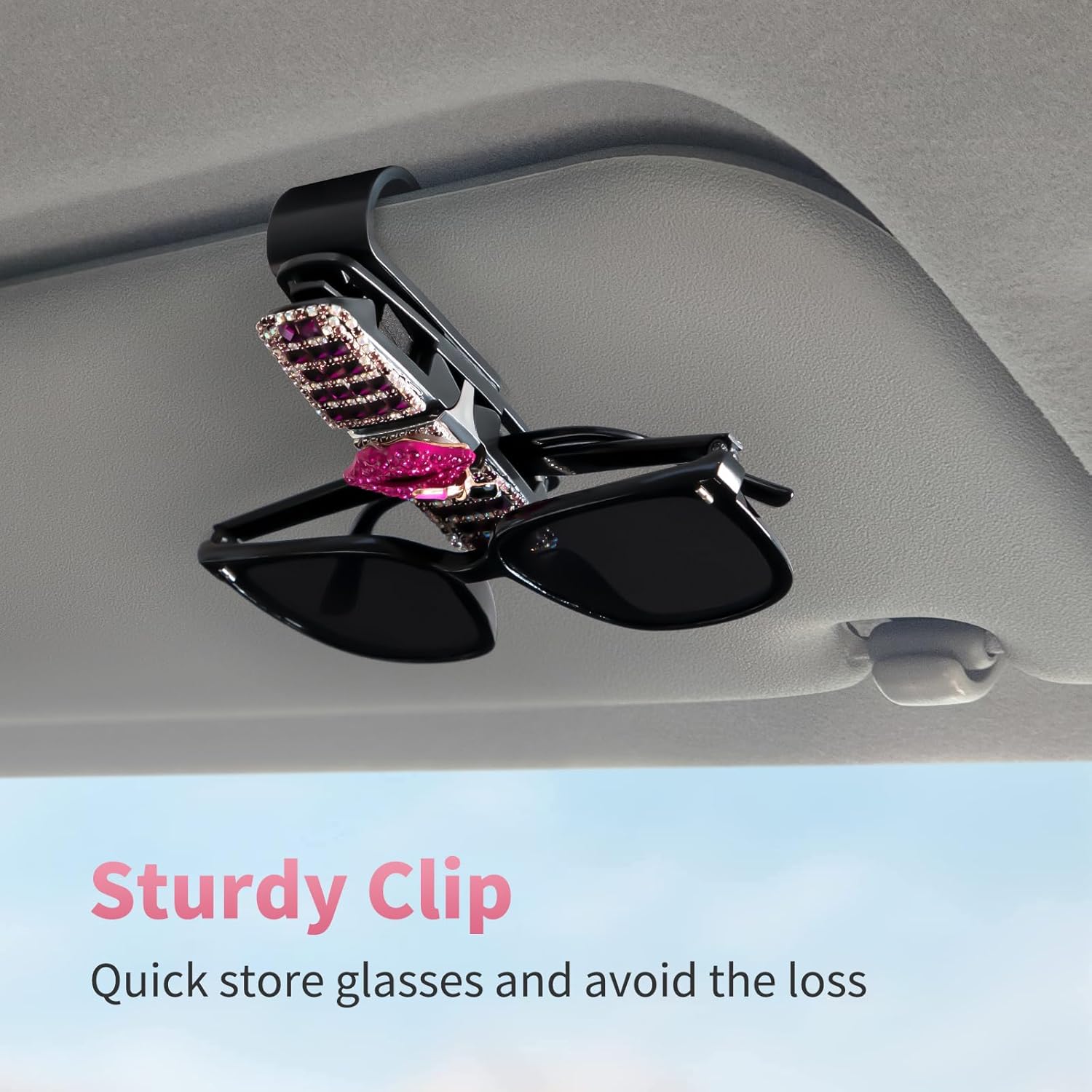 Paquete de 2 soportes para lentes de sol para parasol de automóvil con soporte de clip de boleto de doble extremo, accesorios para lentes de sol